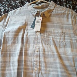 Quiksilver Men's Beige Striped Button Down Shirt